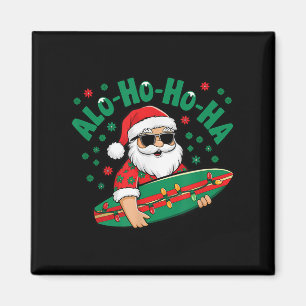 ハワイでサーフィンするアロハなサンタのクリスマス マグネット