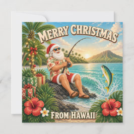 ハワイで釣りをするサンタのクリスマスTシャツ シーズンカード