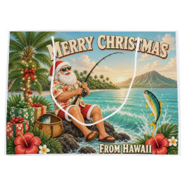 ハワイで釣りをするサンタのシャツ クリスマス ギフトバッグ