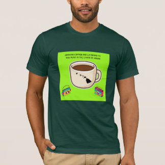 ハワイで80年代の音楽を聴きながらコーヒーを楽しむTシャツ Tシャツ