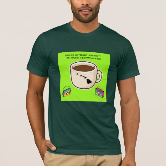 ハワイで80年代の音楽を聴きながらコーヒーを楽しむTシャツ Tシャツ (正面)