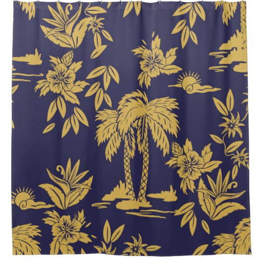 ハワイとのシームレスなヴィンテージデザインデザイン, trop シャワーカーテン (正面)