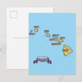 ハワイのイラスト旅行地図 インビテーションポストカード (正面/裏面)