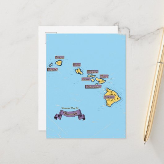 ハワイのイラスト旅行地図 案内ポストカード (正面/裏面インサイチュ)