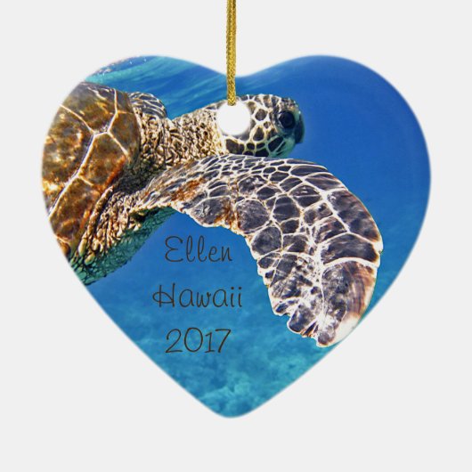 ハワイのウミガメの水泳 セラミックオーナメント (裏面)