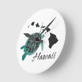 ハワイのウミガメ ラウンド壁時計 (傾斜)