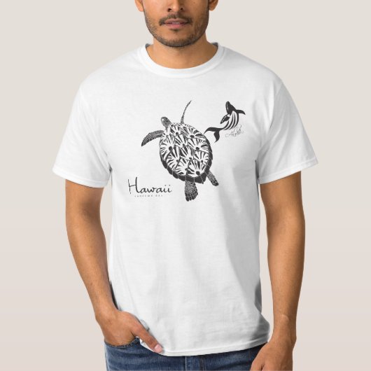 ハワイのカメおよびクジラ Tシャツ (正面)