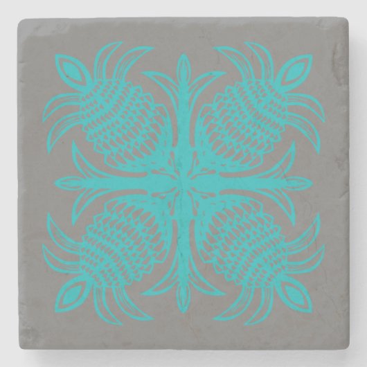 ハワイのキルト模様パイナップル石コースター ストーンコースター (正面)