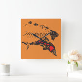 ハワイのクジラアロハ スクエア壁時計 (ホーム)