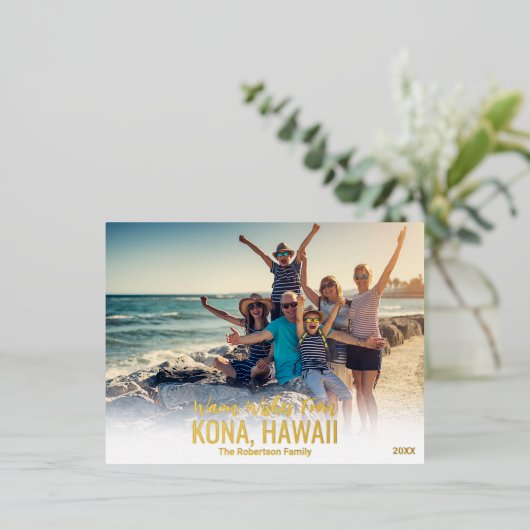 ハワイのクリスマスカード |ビーチ写真はがき 箔シーズンポストカード (立ち正面)
