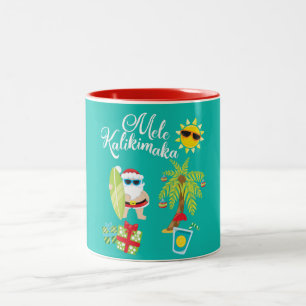 ハワイのクリスマス。 サンタクロースMele Kalikimaka. ツートーンマグカップ