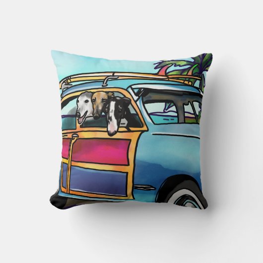 ハワイのグレイハウンドの波犬 クッション (正面)