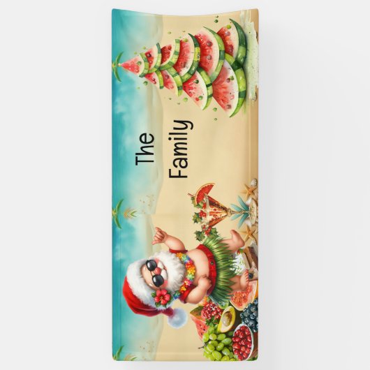 ハワイのサンタクロースとスイカのクリスマスツリー 横断幕 (縦)