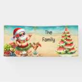 ハワイのサンタクロースとスイカのクリスマスツリー 横断幕 (横)