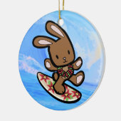 ハワイのサーフィンのバニーの休日の漫画 セラミックオーナメント (左)