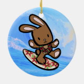 ハワイのサーフィンのバニーの休日の漫画 セラミックオーナメント (裏面)