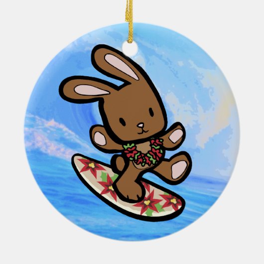ハワイのサーフィンのバニーの休日の漫画 セラミックオーナメント (裏面)