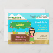 ハワイのテーマのフラ女の子のルアウ（ハワイ式宴会）の誕生会 招待状 (正面)