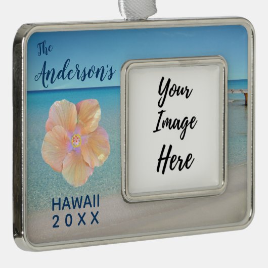 ハワイのトリップイヤービーチの風景写真 シルバープレートフレームオーナメント (右)