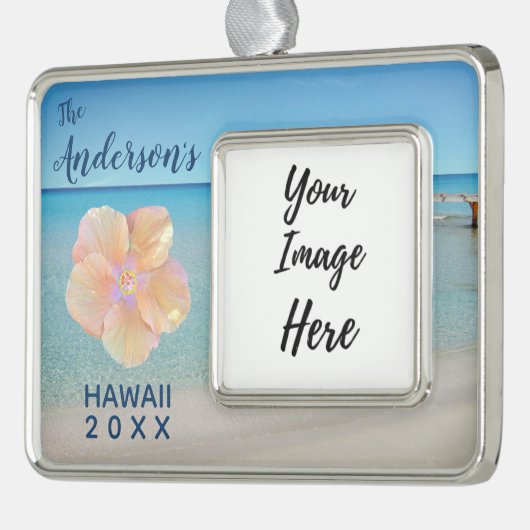 ハワイのトリップイヤービーチの風景写真 シルバープレートフレームオーナメント (左)
