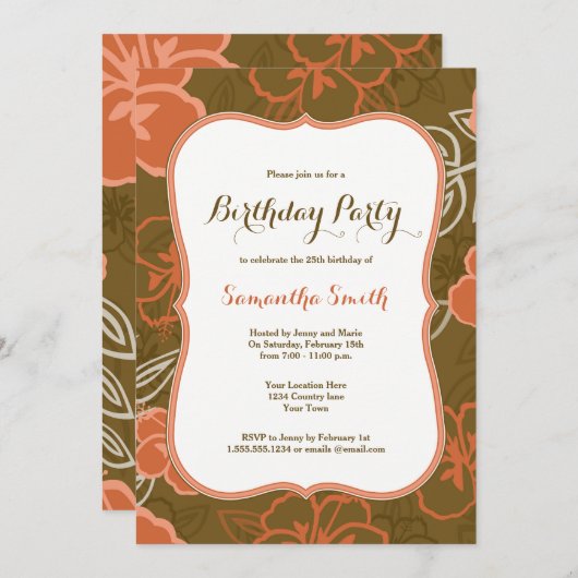 ハワイのハイビスカスによっては誕生日の招待状が開花します 招待状 (正面/裏面)