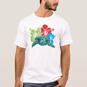 ハワイのハイビスカスのカメ Tシャツ