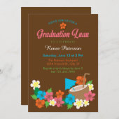 ハワイのハイビスカスのルアウ（ハワイ式宴会）の卒業の招待状 招待状 (正面/裏面)