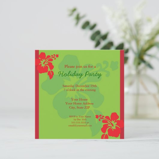 ハワイのハイビスカスの休日のパーティの招待状 招待状 (スタンド正面)