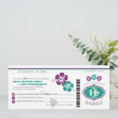 ハワイのハイビスカスの搭乗券の結婚式 招待状 (スタンド正面)