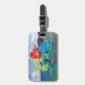 ハワイのハイビスカスの花およびカメ ラゲッジタグ (正面縦)