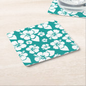 ハワイのハイビスカスの花模様 スクエアペーパーコースター (アングル)