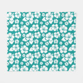 ハワイのハイビスカスの花模様 フリースブランケット (正面(横))