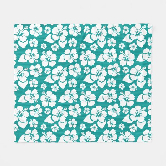 ハワイのハイビスカスの花模様 フリースブランケット (正面(横))