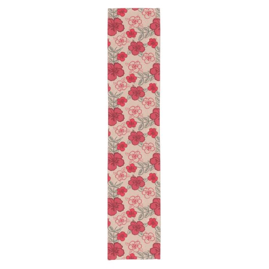 ハワイのハイビスカスパターン赤 ショートテーブルランナー (正面)