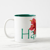 ハワイのハイビスカスピンクティール(緑がかった色)コーヒーマグ ツートーンマグカップ (左)