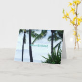 ハワイのハッピーバースデーのヤシの木 カード (黄色い花)