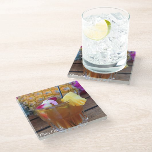 ハワイのパイナップル及び飲み物ガラスのコースター ガラスコースター (アングル)