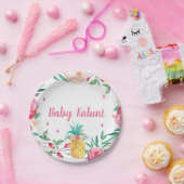 ハワイのパイナップル花の水彩画のシャワーのプレート ペーパープレート (パーティー)