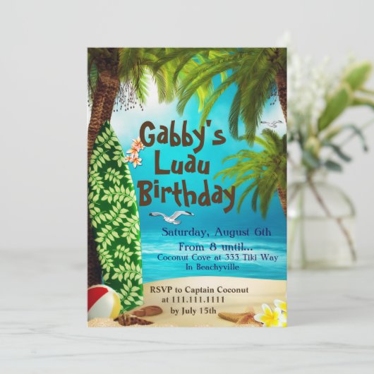 ハワイのパーティの招待状、ルアウ(ハワイ式宴会)のパーティの招待状 招待状 (スタンド正面)