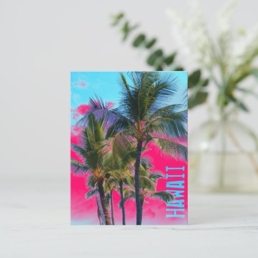 ハワイのパーム・ピンクのアートハガキ ポストカード (スタンド正面)