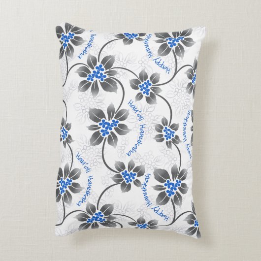 ハワイのヒイラギのハヌカーの青の花柄 アクセントクッション (裏面(縦))