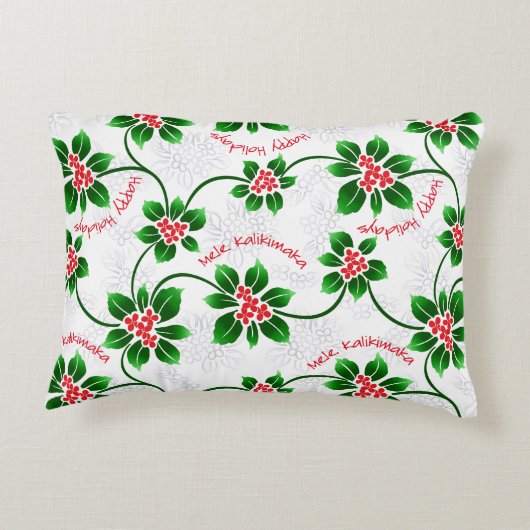 ハワイのヒイラギのMele Kalikimakaのクリスマスの赤 アクセントクッション (裏面)