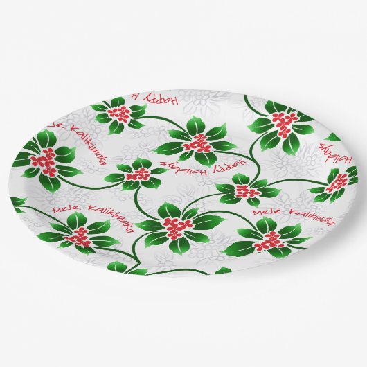 ハワイのヒイラギのMele Kalikimakaのクリスマスの赤 ペーパープレート (アングル)