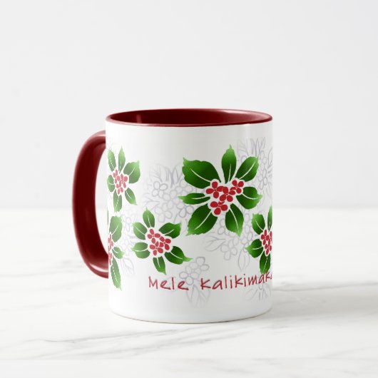 ハワイのヒイラギのMele Kalikimakaのクリスマスの赤 マグカップ (正面左)