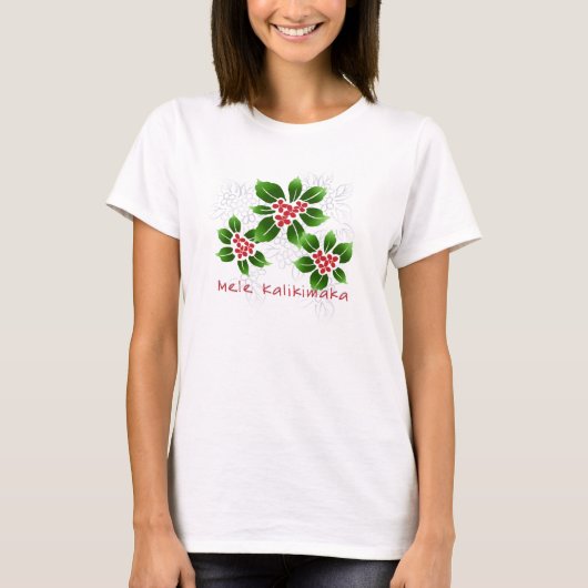 ハワイのヒイラギのMele Kalikimakaのクリスマスの赤 Tシャツ (正面)