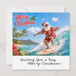 ハワイのビーチでくつろぐサンタクロースのクリスマス シーズンカード