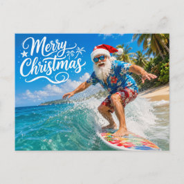 ハワイのビーチでくつろぐサンタクロースのクリスマス ポストカード