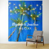 ハワイのビーチでの結婚式　ヤシの木　ストリングライト タペストリー (インサイチュ)