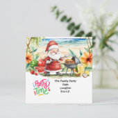 ハワイのビーチでクリスマスを楽しむサンタクロース 招待状 (スタンド正面)