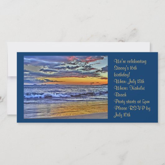 ハワイのビーチ写真の招待状 (正面)